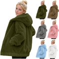 thumbnail image 1 of Women's Plus Sherpa Fleece Long Sleeve Hooded Jacket Full Zip Oversized Teddy Coat with Pockets Fall Winter Outfits for Lounge Streetwear, Army Green, L, 1 of 10