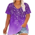thumbnail image 1 of Women's Plus Shirt Floral Tunic Tops V-Neck T-Shirt Short Sleeve Blouses Cute Summer Tees With Curved Hem 2025 Trendy Casual Tshirt Vacation Garment, 1 of 5