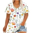thumbnail image 1 of Women's Plus Shirt Floral Tunic Tops V-Neck T-Shirt Short Sleeve Blouses Cute Summer Tees With Curved Hem 2025 Trendy Casual Tshirt Vacation Garment, 1 of 5