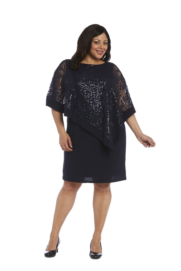 Women's Plus Size 1 Piece Sequined Short Poncho Dress
