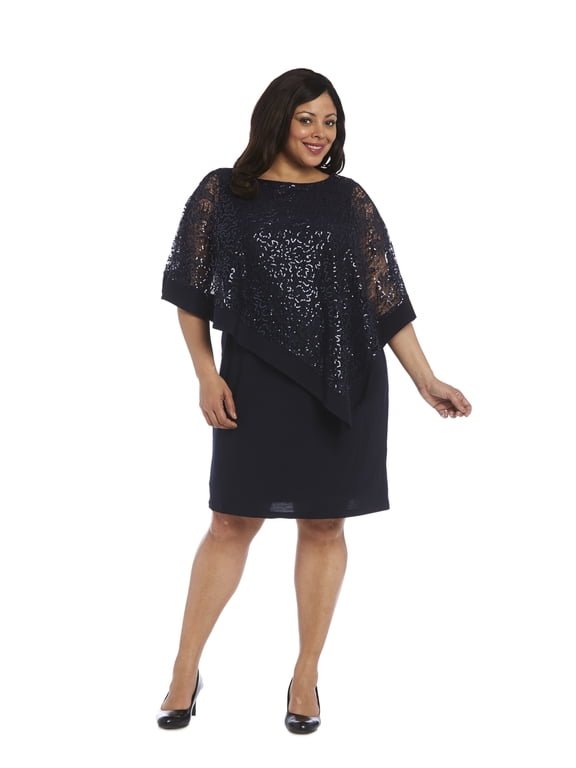 Women's Plus Size 1 Piece Sequined Short Poncho Dress