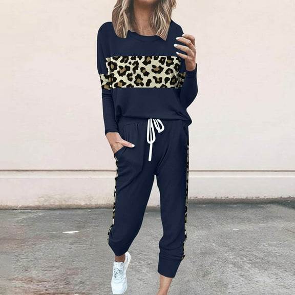 Women's Plus Size 2-Piece Athletic Matching Set with Crewneck Sweatshirt and Joggers for Casual Lounge Wear Outfit
