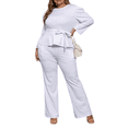 thumbnail image 1 of Women's Plus Size 2 Piece Outfits Long Sleeve Blazer Top & Long Pants Set Casual Elegant Business Suit with Belt, 1 of 6
