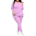 thumbnail image 1 of Women's Plus Size 2 Piece Outfits Long Sleeve Button Loose Off Shoulder Top and Pleated Slim Fit Joggers Pant Sets (3XL, Pink), 1 of 7