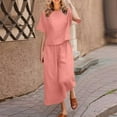 thumbnail image 1 of Women's Plus Size 2 Piece Outfits Round Neck Short Sleeve Tops Long Pants Casual Suit Sets, 1 of 5