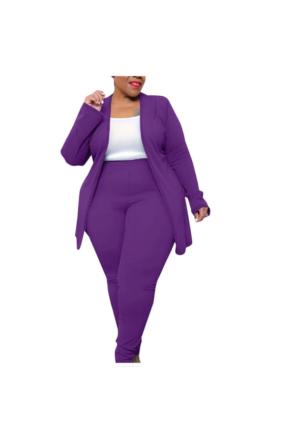 Women's Plus Size 2 Piece Sets, Lightweight Open Front Cardigan and High Waisted Pants Dressy Business Casual Outfits