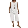 thumbnail image 1 of Women's Plus Size 2 Piece Summer Outfits Crew Neck Tank Top Tunic Shirt and Capri Pants Set Casual Sportswear 2026 White 2XL, 1 of 4