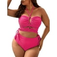thumbnail image 1 of Women's Plus Size 2 Piece Swimsuit High Waisted Drawstring Halter Bikini Sets Bathing Suits, 1 of 6