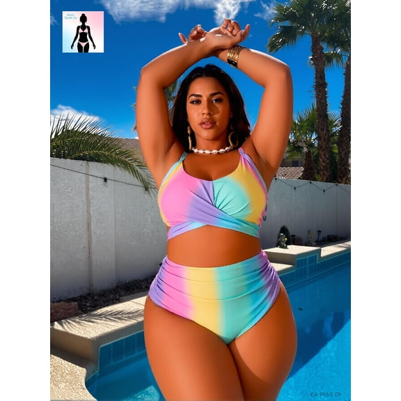 Women's Plus Size 2-Piece Swimsuit High Waisted Twist Front Bikini Set Tropical Print