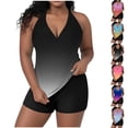 thumbnail image 1 of Women's Plus Size 2 Piece Swimsuit V Neck Sleeveless Gradient Print Tank Tops High Waist Shorts Modest Swimwear (XL, Black), 1 of 5