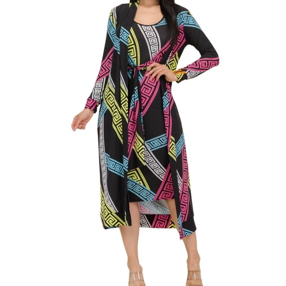 Women's Plus Size 2 Piece Tank Midi Dress and Cardigan Set