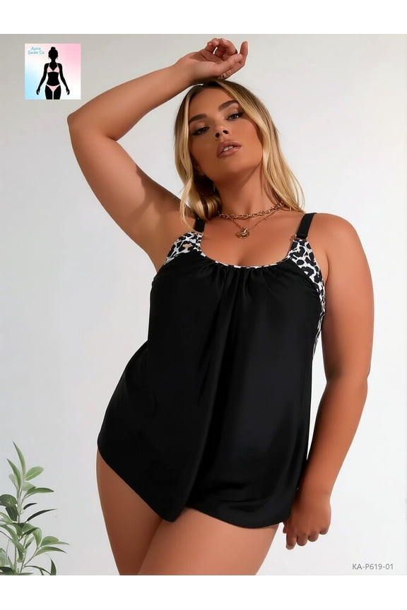 Women's Plus Size 2-Piece Tankini Swimsuit Leopard Print Flowy Top and Bottom Set