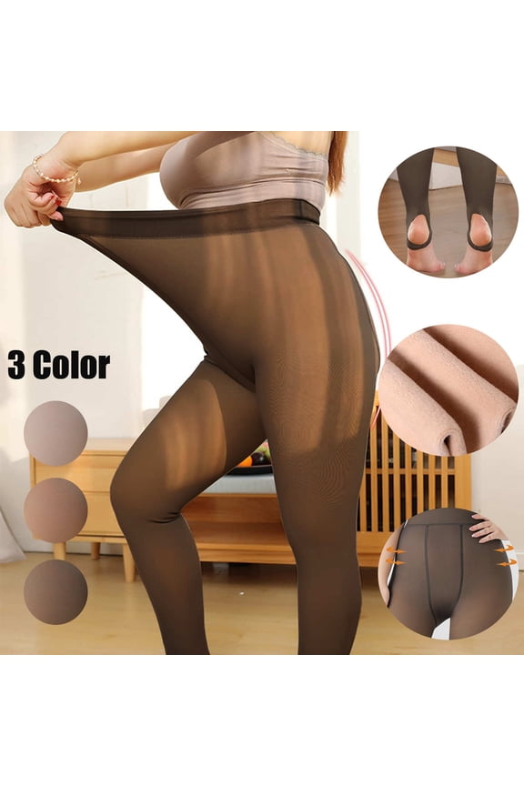 Women's Plus Size 220g Fleece Lined Pantyhose, Faux Sheer Thermal Tights for Winter, Opaque Warm Leggings with Tummy Control, Body Shaping Cold Weather Stockings-Black