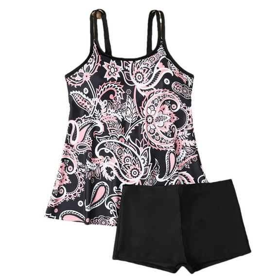 Women's Plus Size 2PC Swimsuit Vintage Ethnic Printed Backless Tankini Bathing Suit Casual Summer Swimming Swimwear