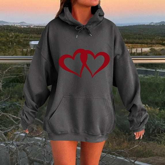 Women's Plus Size 2XL Valentine's Day Holiday Hoodie - Festive Long Sleeve Pullover Sweatshirt