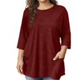 thumbnail image 1 of Women's Plus Size 3/4 Length Sleeve Round Neck Tee Shirt with Pockets Casual Spring Summer Basic Solid Loose Tunic Tops, 1 of 7