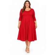 Women's Plus Size 3/4 Sleeve A-Line Midi Dress