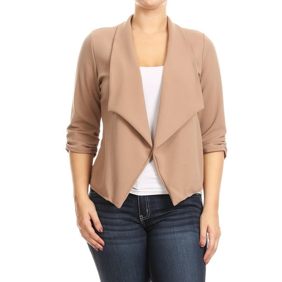 Women's Plus Size 3/4 Sleeve Casual Office Work Open Front Blazer Jacket