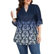 Casual Dandelion Print Longline Shirt for Women Plus Size Long Sleeve ...