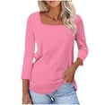 thumbnail image 1 of Women's Plus Size 3/4 Sleeve T Shirt Square Neck Solid Color Soft Stretch Casual Top Fashion Basic Tees for Spring Fall Daily Wear Orange, 1 of 7