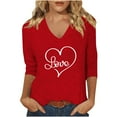 thumbnail image 1 of Women's Plus Size 3/4 Sleeve T-Shirts with Prints Loose Fit Casual V Neck Graphic Tee Tshirts for Women Trendy (2XL, Red|Heart), 1 of 3