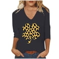 thumbnail image 1 of Women's Plus Size 3/4 Sleeve T-Shirts with Prints Loose Fit Casual V Neck Graphic Tee Tshirts for Women Trendy (L, Black), 1 of 5