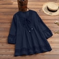 thumbnail image 1 of Women's Plus Size 3/4 Sleeve Top, Cotton Linen Blend Lace Trim Blouse, Loose Fit Casual T-Shirt for Work, Daily Wear, Vacation and Relaxed Outfits Navy S, 1 of 5