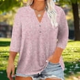 thumbnail image 1 of Women's Plus Size 3/4 Sleeve Tops Casual V-Neck Button Tee Shirts, Basic Loose Fit Tunic Blouse, Printed Comfortable and Stylish Top, Limited Time Off, 1 of 5