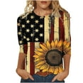 thumbnail image 1 of Women's Plus Size 3/4 Sleeve Tops for Independence Day Fashion American Flag Star Stripes Graphic Tee Shirts Summer Casual Dressy Crewneck T-Shirts Cute Memorial Day Patriotic Tunic Blouses, 1 of 5