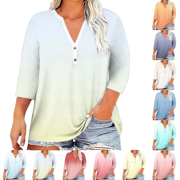 Women's Plus Size 3/4 Sleeve V Neck Blouse Tops Shirts Tunics Printed Floral Loose Fit Casual Daily Wear Vacation Beach Fashion Essential Gift for Women | CSEONE,Red XL