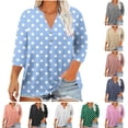 thumbnail image 1 of Women's Plus Size 3/4 Sleeve V-Neck Blouse Tops Shirts Tunics Printed Pattern Loose Fit Casual Daily Wear Work Office Vacation Fashion Essential Gift for Women | CSEONE,Army Green XL, 1 of 9