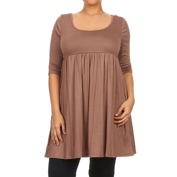 Women's Plus Size 3/4 Sleeves Babydoll Solid Tunic Top Dress
