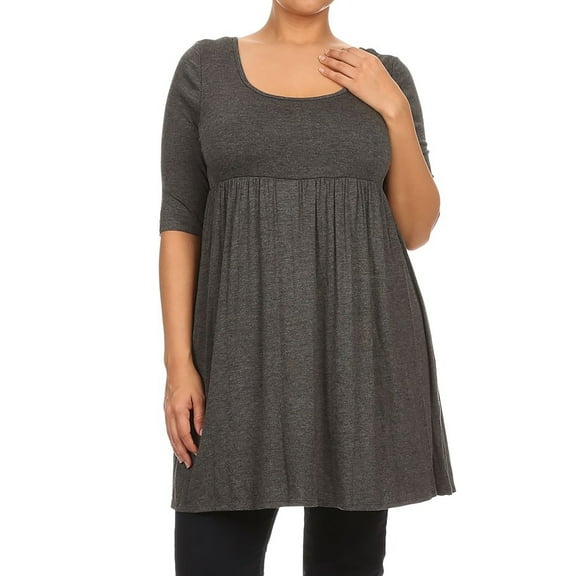 Women's Plus Size 3/4 Sleeves Babydoll Solid Tunic Top Dress