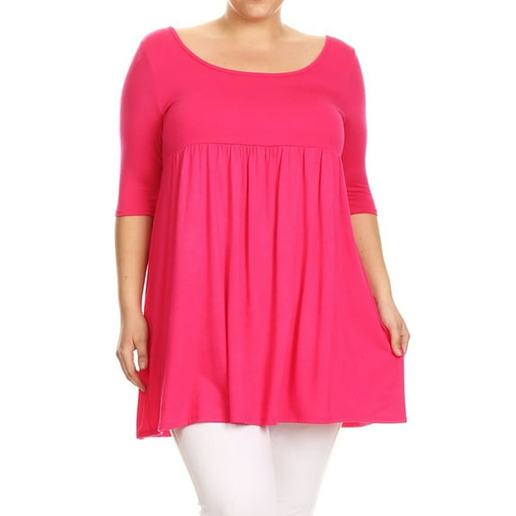 Women's Plus Size 3/4 Sleeves Babydoll Solid Tunic Top Dress