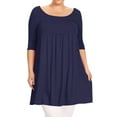 thumbnail image 1 of Women's Plus Size Babydoll Tunic Top Dress 3/4 Sleeves Scoop Neck, 1 of 5