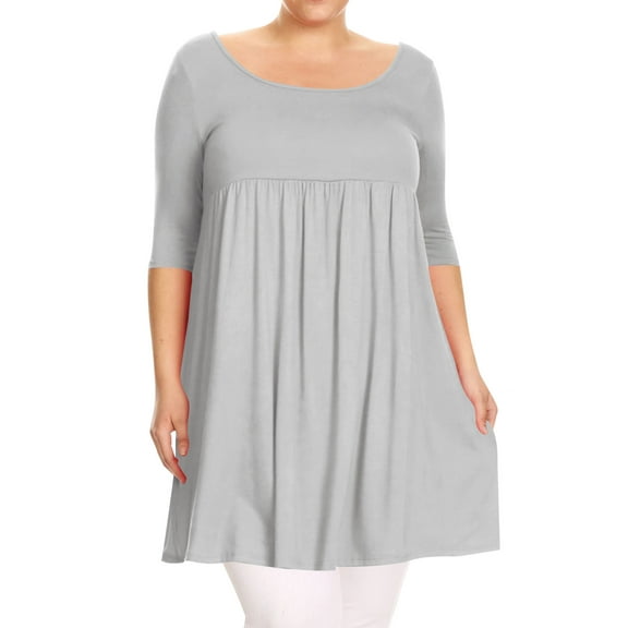 Women's Plus Size Babydoll Tunic Top Dress 3/4 Sleeves Scoop Neck