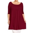 thumbnail image 1 of Women's Plus Size Babydoll Tunic Top Dress 3/4 Sleeves Scoop Neck, 1 of 5