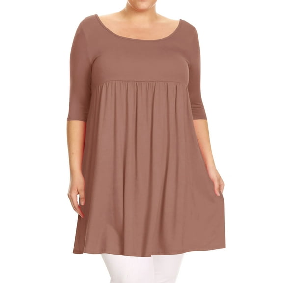 Women's Plus Size Babydoll Tunic Top Dress 3/4 Sleeves Scoop Neck