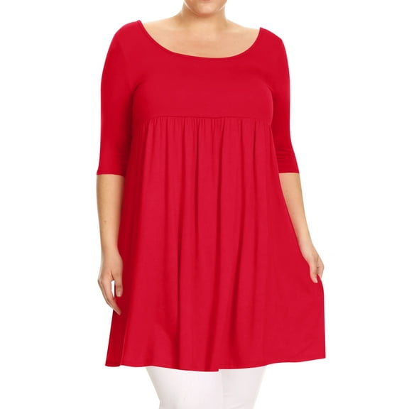 Women's Plus Size Babydoll Tunic Top Dress 3/4 Sleeves Scoop Neck