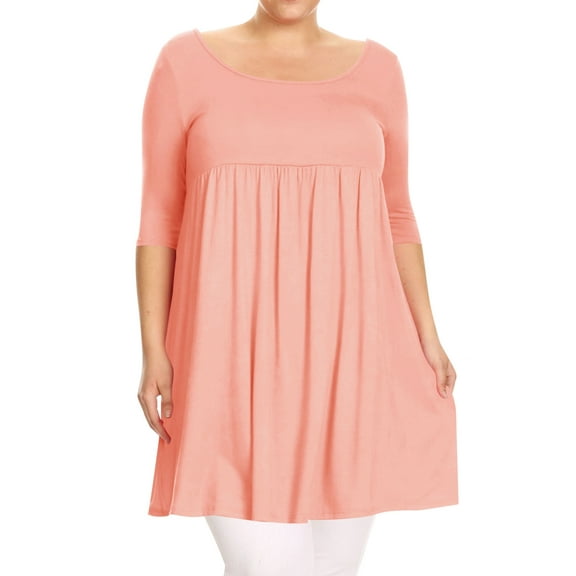 Women's Plus Size Babydoll Tunic Top Dress 3/4 Sleeves Scoop Neck