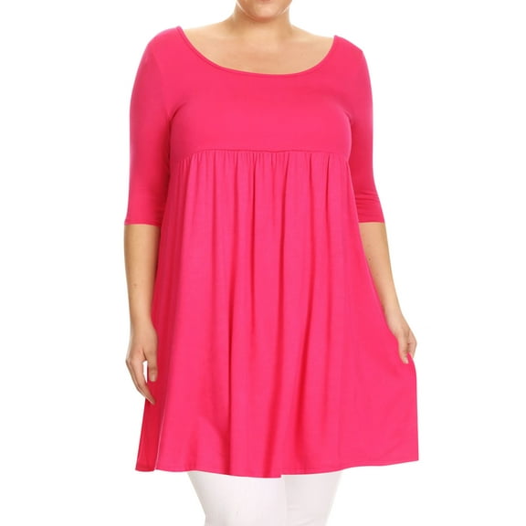 Women's Plus Size Babydoll Tunic Top Dress 3/4 Sleeves Scoop Neck