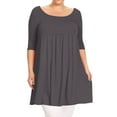 thumbnail image 1 of Women's Plus Size Babydoll Tunic Top Dress 3/4 Sleeves Scoop Neck, 1 of 5