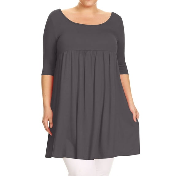 Women's Plus Size Babydoll Tunic Top Dress 3/4 Sleeves Scoop Neck