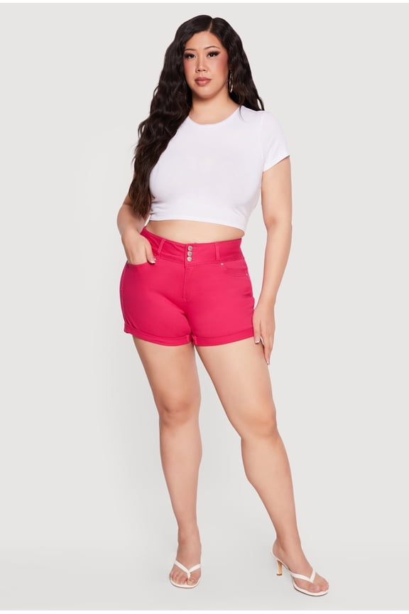 Women's Plus Size 3 Button High Waisted Shorts