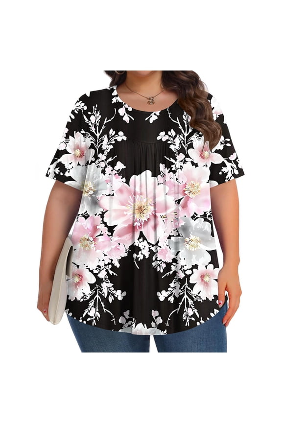 Women's Plus Size 3x Short Sleeve Ruffle Top Loose Fit Tunic Blouse