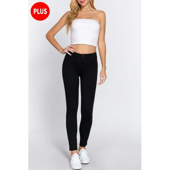 Women's Plus Size 5 Pockets Shape Skinny Ponte Mid Rise Pants