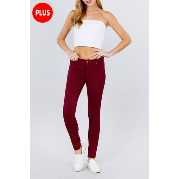 Women's Plus Size 5 Pockets Shape Skinny Ponte Mid Rise Pants