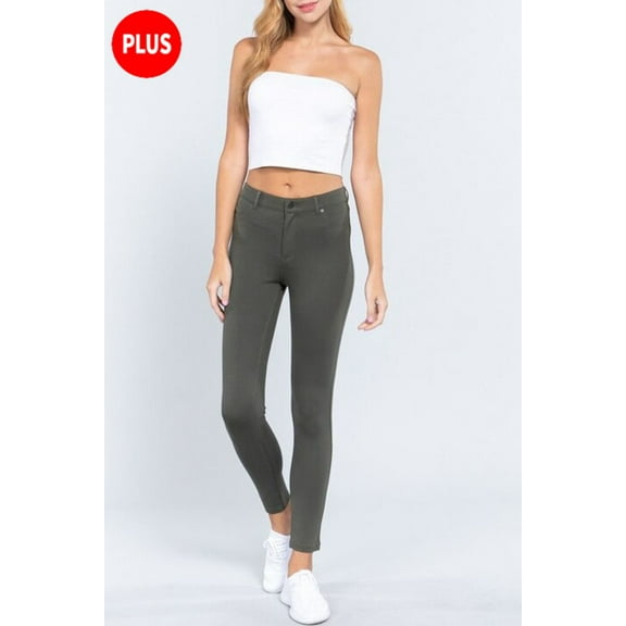 Women's Plus Size 5 Pockets Shape Skinny Ponte Mid Rise Pants