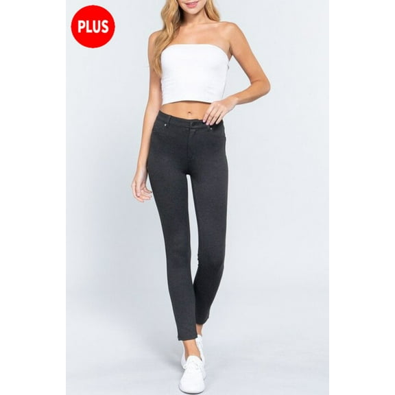 Women's Plus Size 5 Pockets Shape Skinny Ponte Mid Rise Pants