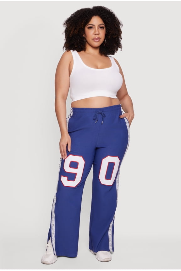 Women's Plus Size 90 Graphic Lace Varsity Stripe Side Pants
